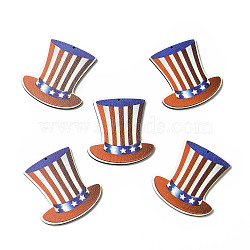 American Flag Theme Single Face Printed Aspen Wood Big Pendants, Tall Top Hat Charm, Chocolate, 49.5x47x2.5mm, Hole: 1.6mm(WOOD-G014-18)