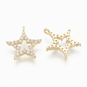 Brass Micro Pave Cubic Zirconia Charms, Star, Nickel Free, Real 18K Gold Plated, 13x12x1.5mm, Hole: 1mm