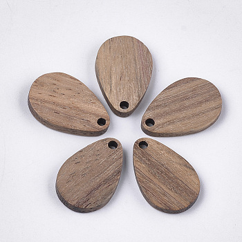 Walnut Wood Pendants, teardrop, Tan, 21x14x3mm, Hole: 2mm