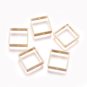 Brass Bead Frames, Real 18K Gold Plated, Square, 15x15x4mm, Hole: 1mm, Inner Diameter: 13.5x13.5mm