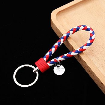 PU Leather Knitting Keychains, Wristlet Keychains, with Platinum Tone Plated Alloy Key Rings, Colorful, 12.5x3.2cm