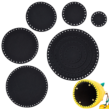 Elite 10 Sets 5 Style Flat Round Felt Fabric, for DIY Crafts Sewing Accessories, Black, 10~30x0.3cm, Hole: 6mm, 5pcs/set, 2 sets