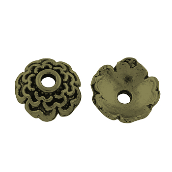 Tibetan Style Alloy Bead Caps, Cadmium Free & Lead Free, Flower, Antique Bronze, 7x3mm, Hole: 1mm, about 5263pcs/1000g