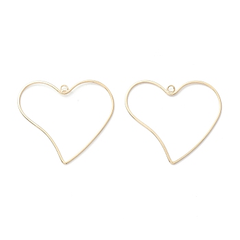 Rack Plating Brass Open Back Bezel Pendants, Long-Lasting Plated, Cadmium Free & Lead Free, Hollow Heart, Real 14K Gold Plated, 36x40.5x1mm, Hole: 2.3mm