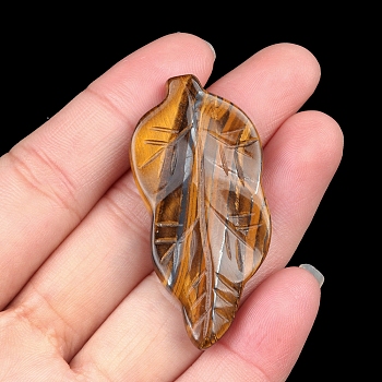 Natural Tiger Eye Carved Healing Leaf Stone, Reiki Energy Stone Display Decorations, for Home Feng Shui Ornament, 47x20~25x6mm