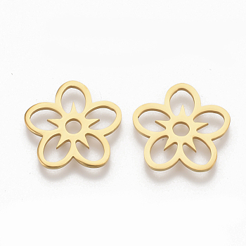 201 Stainless Steel Filigree Joiners, Flower, Golden, 16x16.5x1mm, Hole: 2.5mm