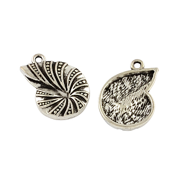 Tibetan Style Alloy Conch Shell Pendants, Cadmium Free & Lead Free, Antique Silver, 23x16x3.5mm, Hole: 2mm, about 217pcs/500g