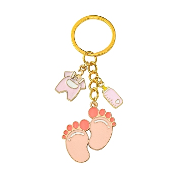 Alloy Enamel Keychain, with with Iron Findings, Footprint, Pink, 8.6cm