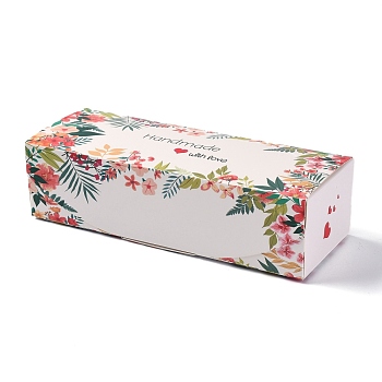 Handmade Printed Gift Box, Rectangle with Flower Pattern, White, 7-1/2x2-3/4x2 inch(19.1x7x5cm)