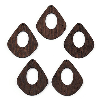 Natural Wenge Wood Pendants, Undyed, Hollow Teardrop Charms, Coconut Brown, 49x41x3.5mm, Hole: 2mm