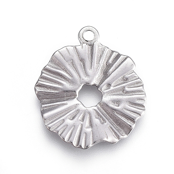 304 Stainless Steel Pendants,  Floral, Stainless Steel Color, 20x18x1mm, Hole: 1.6mm