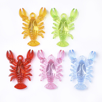 Transparent Acrylic Pendants, Lobster, Mixed Color, 48.5x34.5x12.5mm, Hole: 3mm