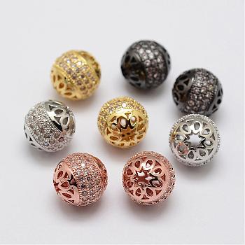 Brass Micro Pave Cubic Zirconia Beads, Round, Lead Free & Nickel Free, Mixed Color, 9.8mm, Hole: 2mm