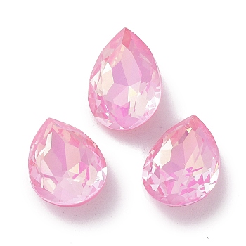 Glass Rhinestone Cabochons, Point Back & Back Plated, Faceted, Teardrop, Light Rose, 14x10x5.5mm