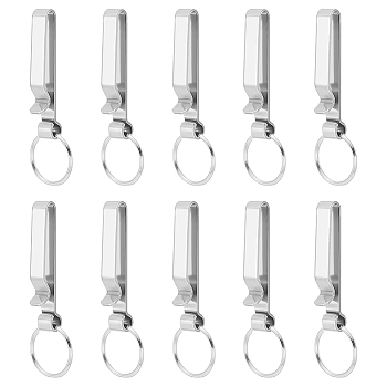 10Pcs Stainless Steel Keychain with Security Belt Clip, Stainless Steel Color, 77mm