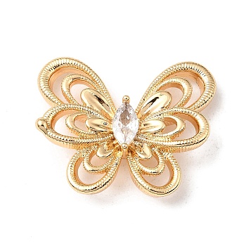 Brass Micro Pave Clear Cubic Zirconia Pendants, Butterfly Charms, Real 18K Gold Plated, 20x24.5x5.5mm, Hole: 3x1.5mm