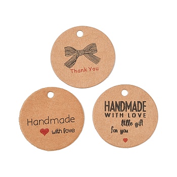 100Pcs Paper Word Printed Gift Tags, Round, BurlyWood, 3x0.04cm