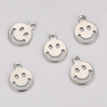 Brass Charms, Long-Lasting Plated, Smile Face, Platinum, 10x8x1mm, Hole: 1.2mm