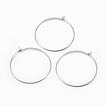 316 Surgical Stainless Steel Hoop Earrings Findings, Wine Glass Charms Findings, Stainless Steel Color, 43.5x39.5x0.7mm, 21 Gauge