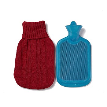 Random Color Rubber Hot Water Bag, Hot Water Bottle, with Red Color Detachable Knitting Cover, Water Injection Style, Giving Your Hand Warmth, 360x195x45mm, Capacity: 2000ml(67.64fl. oz)