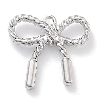 Rack Plating Alloy Pendants, Lead Free & Cadmium Free & Nickel Free, Bowknot Charms, Platinum, 18.5x20x4.5mm, Hole: 1.5mm