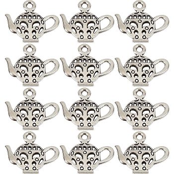 80Pcs Teapot Tibetan Style Zinc Alloy Charms, Antique Silver, 16x18x2mm, Hole: 2mm