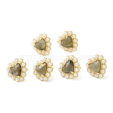 Natural Labradorite Heart Stud Earrings with Plastic Pearl Beaded(EJEW-E599-02G-01)-2