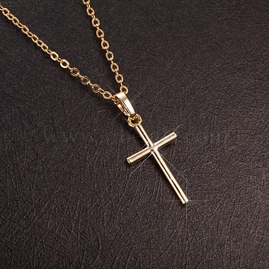 Real 18K Gold Plated Cross Brass Cubic Zirconia Pendant Necklaces(NJEW-EE0001-14A)-2