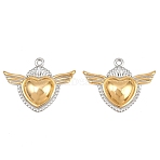 Valentine's Day 304 Stainless Steel Pendants, Heart with Wing Charms , Golden & Stainless Steel Color, 35x45x6mm, Hole: 2.4mm(STAS-D265-05GP-01)
