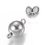 Tarnish Resistant 304 Stainless Steel Magnetic Clasps with Loops, Round, Stainless Steel Color, 14x8mm, Hole: 2mm(X-STAS-K006-8mm-04C)