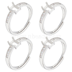 4Pcs Adjustable Brass Pad Ring Settings, with Clear Cubic Zirconia, Prong Ring Settings, 925 Sterling Silver Plated, Inner Diameter: 17.8mm, Tray: 4.5x3mm(KK-BBC0011-83)