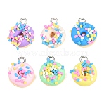 Opaque Resin Pendants, Donut with Sprinkles, with Platinum Iron Loop, Mixed Color, 15x13x6mm, Hole: 2mm(RESI-D025-01P)