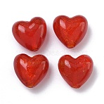 Handmade Gold Foil Glass Beads, Heart, Red, 16x16.5x11.5mm, Hole: 1.5mm(LAMP-F043-01B)