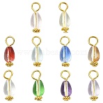 20Pcs 10 Colors Transparent Glass Pendants, with Tone Iron Loops, Teardrop, Golden, Mixed Color, 18mm, Hole: 4mm(PALLOY-FS00073)