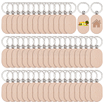 Beech Wood Keychains, with Iron Key Rings, Platinum , BurlyWood, 83mm(KEYC-WH0003-22P-1)