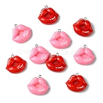 10Pcs 2 Colors Opaque Resin Pendants, with Platinum Tone Iron Loops, Lip, Mixed Color, 25.5x29x9mm, Hole: 2mm, 5pcs/color(RESI-YW0003-46)