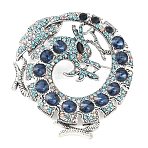 Alloy Rhinestone Lapel Pin Brooches, Dragon, Antique Silver, Montana, 64x55mm(RB-CBAE32B-02AS)