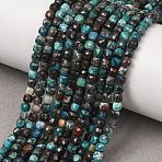 Natural Chrysocolla Beads Strands, Cube, Faceted, 4x4x4mm, Hole: 0.8mm, about 98pcs/strand, 15.35''(39cm)(GG-CBA9631-B04-04)