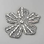 Felt & Rhinestone Embroider Thread Iron on/Sew On Patches, Cloth Appliques, Flower, Gray, 123x125x9mm(PATC-WH0023-30B)