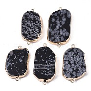 Natural Snowflake Obsidian Links Connectors, with Edge Golden Plated Iron Loops, Rectangle, 37~44x21~23x6mm, Hole: 1.6mm(G-S359-088)