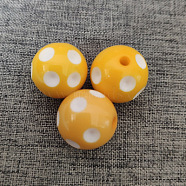 Opaque Resin Beads, Round, with Polka Dot Pattern, Yellow, 16mm, Hole: 1.5mm, 200pcs/bag(RESI-TAC0001-02C-05)