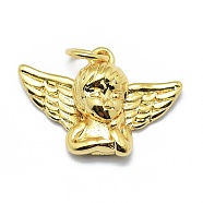 Brass Pendants, Long-Lasting Plated, with Jump Rings, Angel, Real 18K Gold Plated, 13.5x19x5mm, Hole: 3mm(KK-M207-C01-01G)