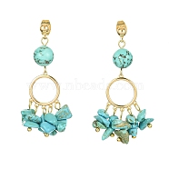 Golden Brass Ring Chandelier Earrings, Synthetic Turquoise Chips Drop Earrings, 46~48mm(EJEW-TA00289-04)