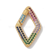 Rack Plating Brass Micro Pave Cubic Zirconia Spring Gate Rings Clasps, Cadmium Free & Lead Free, Long-Lasting Plated, Rhombus, Colorful, 25.5x16x3mm(KK-NH0002-06G-02)