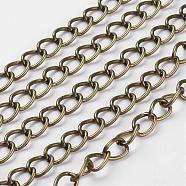 Iron Chains, Unwelded, Twisted Chains, Unwelded, Oval, with Spool, Lead Free & Nickel Free, Antique Bronze, 8x6x1mm(CH-DK1.0-AB-FF)