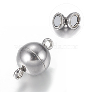 304 Stainless Steel Magnetic Clasps with Loops, Round, Stainless Steel Color, 14x8mm, Hole: 2mm(X-STAS-K006-8mm-04C)