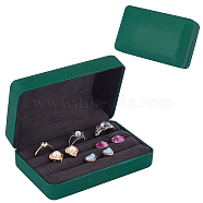 3-Slot Rectangle PU Leather Finger Ring Display Boxes, Jewelry Organizer Case with Velvet Inside for Rings Storage, Dark Green, 12.5x7.8x4.7cm(CON-WH0099-10B)