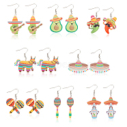 8 Pairs 8 Styles Cactus & Avocado & Horse Acrylic Dangle Earrings, Platinum Iron Cinco de Mayo Jewelry for Women, Mixed Color, 35~63mm, Pin: 0.8mm, 1 Pair/style(EJEW-AN0001-38)