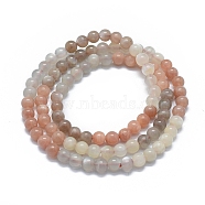 Natural Moonstone & Sunstone Beads Stretch Wrap Bracelets, Three Loops, Round, 20.5 inch~22.8 inch(52~58cm), Bead: 6~6.5mm, 86~90pcs/strand(BJEW-D443-010)