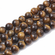 Natural Tiger Eye Beads Strands, Grade AB+, Round, 10mm, Hole: 1mm, about 37~38pcs/strand, 14.96~15.35 inch(38~39cm)(G-S333-10mm-001)